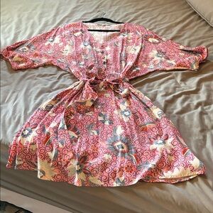 LOFT Pink and Blue Patterned Dress